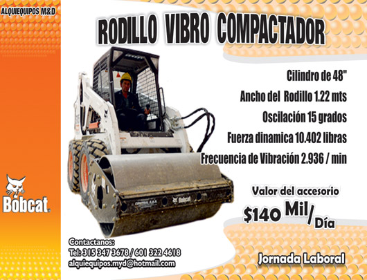 alquiler de minicargadores rodillo vibro compactador