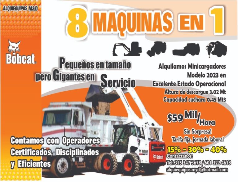 Alquiler de minicargador bobcat 8 en 1