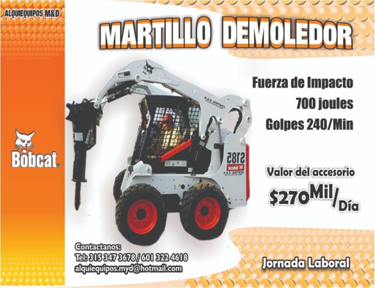 Alquiler de minicargador con martillo demoledor bobcat
