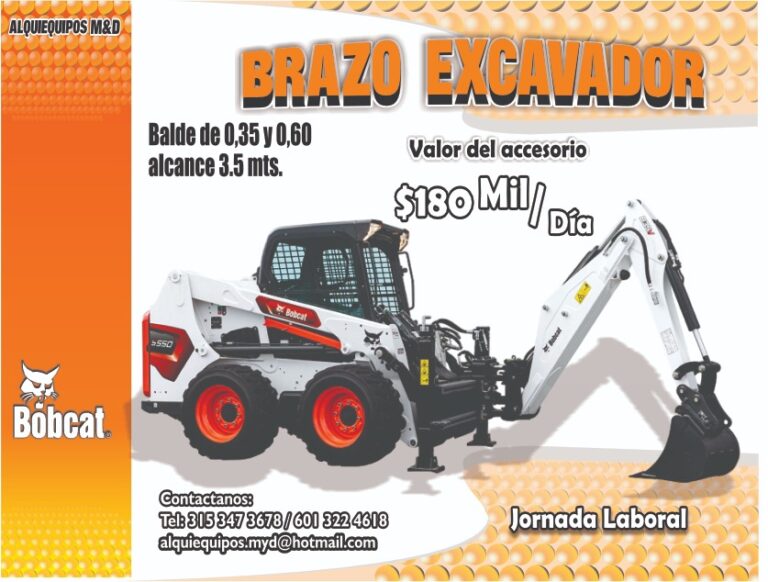 alquiler de minicargador bobcat con brazo excavador