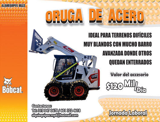 Alquiler de minicargador bobcat con oruga de acero